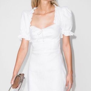 Reformation Easton Linen Puff Sleeves Mini Dress